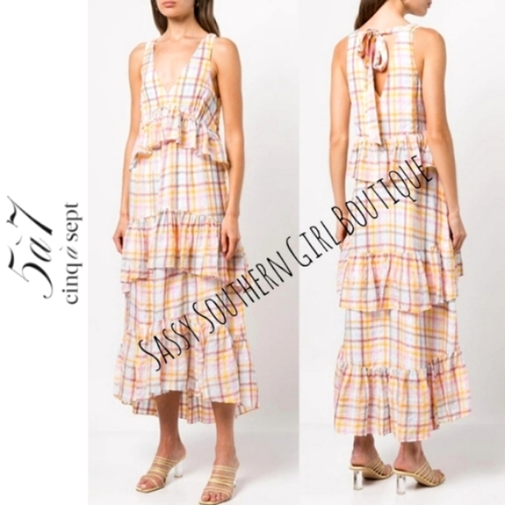 🆕⭐Cinq a Sept 5 à 7 plaid tired dress